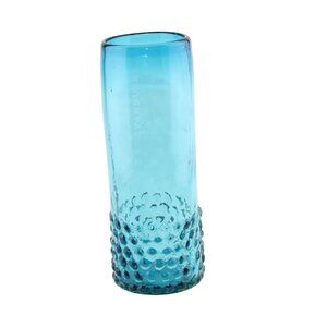 Starbucks Hobnail Glass Hand Blown Blue Etched Tumbler 7” Tall Cup